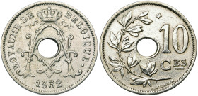 BELGIQUE, Royaume, Albert Ier (1909-1934), Cupro-nickel 10 centimes, 1932 FR. Etoile sur une pointe. Deux traits sous Ces. Bogaert 2450B. Rare. Nettoy...