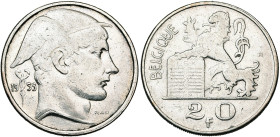 BELGIQUE, Royaume, Baudouin (1951-1993), AR 20 francs, 1955 FR. Bogaert 3002. Très rare. Nettoyé.
presque Très Beau