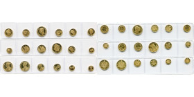 BELGIQUE, Royaume, lot de 18 miniatures en or, reproductions de types monétaires belges de Léopold Ier, Léopold II et Albert Ier. 34,7g au total.
Fle...