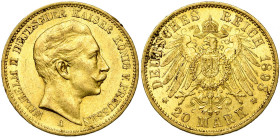 ALLEMAGNE, PRUSSE, Wilhelm II (1888-1918), AV 20 Mark, 1898 A. J. 252A; A.K.S. 124; Fr. 3831.
Très Beau