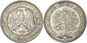 ALLEMAGNE, République de Weimar, (1919-1933), AR 5 Reichsmark, 1927 A. J. 331; A.K.S. 25.
Très Beau à Superbe