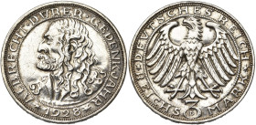 ALLEMAGNE, République de Weimar, (1919-1933), AR 3 Reichsmark, 1928 D. 400e anniversaire de la mort d'Albrecht Dürer. J. 332; A.K.S. 79. Rare. Nettoyé...
