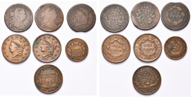 ETATS-UNIS, lot de 7 p.: 1 cent 1798 (Beau), 1803 (bc), 1810 (tbc), 1835, 1837; 2 cents 1864; Canada, Bank of Montreal, 1/2 penny 1844.
Beau à Très B...