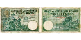 CONGO BELGE, 20 francs, 2.3.1920, Elisabethville. Pick 10a; Martiny M-BCB6≠E5 . Rare. Taches et traces de plis.
Beau à Très Beau