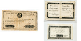 FRANCE, lot de 3 assignats: 50 livres, 19.6.1791; 25 livres, 6.6.1793; 125 livres, 7 vendémiaire an 2.
Beau à Très Beau