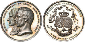 ALLEMAGNE, AR médaille, 1853, Menger. Mariage d'Henri d'Orange-Nassau et d'Amelia de Saxe-Weimar-Eisenach. D/ B. accolés à g. R/ Les écus des époux su...