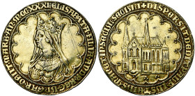 SAINT EMPIRE, AR doré médaille, s.d. (1619). Prager Judenmedaille. Elisabeth de Hongrie (décédée en 1231). D/ B. voilé et couronné à g. R/ L'église Sa...