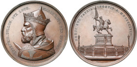 BELGIQUE, AE médaille, 1848, Hart. Erection de la statue équestre de Godefroid de Bouillon à Bruxelles. D/ B. casqué à g., ten. une épée et un bouclie...