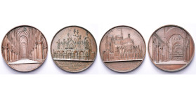 BELGIQUE, lot de 2 médailles: 1850, J. Wiener, Basilique Saint-Marc à Venise; 1855, J. et Ch. Wiener, Notre-Dame de Paris. AE, 59 mm. Taches et petits...