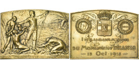 CONGO BELGE, AE plaquette, 1913, Mauquoy. Campagne arabe (1892-1894) - Inauguration du monument Dhanis à Anvers. D/ Dans un paysage africain, Dhanis t...