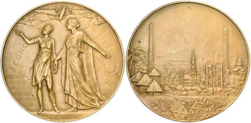 CONGO BELGE, AE médaille, 1925 (1937), Samuel. Première liaison aérienne Belgiqu...