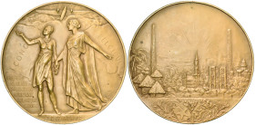 CONGO BELGE, AE médaille, 1925 (1937), Samuel. Première liaison aérienne Belgique-Congo. D/ Une Congolaise et une Belge se donnant la main devant les ...