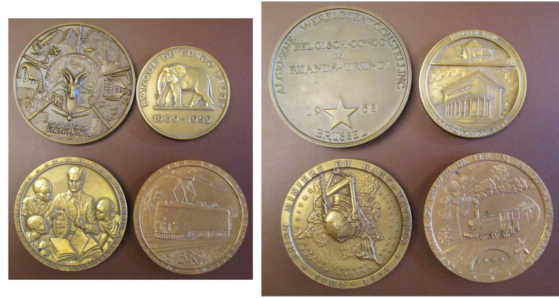 CONGO BELGE, lot de 4 médailles: 1956, Brunet, Cinquantenaire de l'Union Minière...