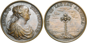 FRANCE, AE médaille, 1660, Jean Warin. Anne d'Autriche, reine de France. D/ B. dr. de la reine à d. R/ DIVA SE IACTAT ALVMNA Un lis dans un paysage ca...