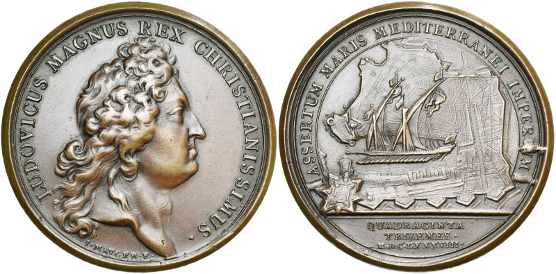 FRANCE, AE médaille, 1688, Mauger. Constitution d'une flotte de 40 galères à Mar...