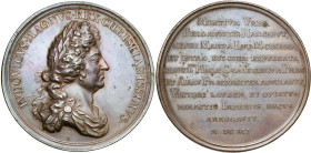 FRANCE, AE médaille, 1691, Roussel. Prise de Mons par l'armée française. D/ B. l., dr. et cuir. de Louis XIV à d. R/ Inscription en dix lignes. van Lo...