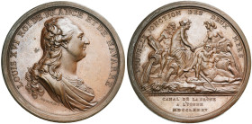 FRANCE, AE médaille, 1785, Duvivier. Canal de la Saône à l'Yonne. D/ B. dr. et cuir. de Louis XVI à d. R/ NOUVELLE JONCTION DES DEUX MERS Le Rhône et ...