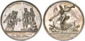 FRANCE, AR médaille, 1805, Galle et Brenet. Victoire de Wertingen - Députation des maires de Paris à Schönbrunn. D/ PANNONIA SUBACTA Napoléon, ten. un...