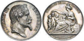 FRANCE, AR médaille, 1862, Barre. Pupilles de la marine. D/ T. l. à d. R/ La France assise sur un bloc daté du 15 NOV 1862, le bras g. sur une ancre, ...