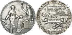 FRANCE, AR médaille, 1869 (après 1880), Roty. Compagnie universelle du Canal de Suez. D/ Allégories du Travail et de la Paix devant le plan du canal o...