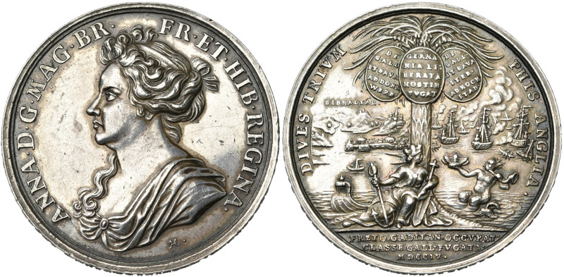 GRANDE-BRETAGNE, AR médaille, 1704, G. Hautsch. Victoires anglaises à Donauwerth...