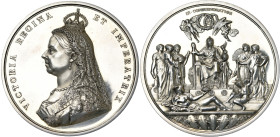 GRANDE-BRETAGNE, AR médaille, 1887, L.C. Wyon. Jubilé du règne de Victoria. D/ B. cour., voilé et dr. de la reine à g. R/ IN COMMEMORATION La reine tr...