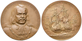 PAYS-BAS, AE médaille, 1907, van Goor. Tricentenaire de l'amiral Michiel De Ruyter. D/ B. de f. R/ AL D'OCEAEN GEWAEGHT VAN HOLLANTS AMIRAEL Bataille ...