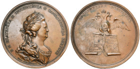 RUSSIE, AE médaille, 1793, Leberecht et Gass. Les partages de la Pologne de 1772 et 1793. D/ B. l. à d. de Catherine II R/ Aigle bicéphale couronné, l...
