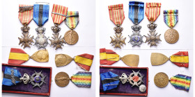 BELGIQUE, lot de 8 décorations relatives à la guerre 1914-1918: chevalier de l’Ordre de Léopold II (2, dont une avec palme), croix de guerre 1914-1918...
