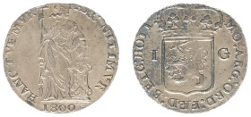 Bataafse Republiek (1795-1806) - Holland - 1 Gulden 1800 met 'HOLL' en hoogstaande punt (Sch. 93a / Delm. 1179) - variety: no rose on alter - VF / rar...