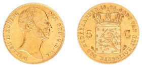 Koninkrijk NL Willem II (1840-1849) - 5 Gulden 1843 (Sch. 503 /RR) - Gold - Mintage 1595 pcs. - a.XF, lightly polished, very rare. PCGS returned the c...