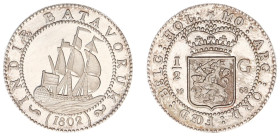 Nederlands-Indië - Bataafse Republiek (1799-1806) - Munten te Enkhuizen geslagen - ½ Scheepjesgulden 1802 RESTRIKE 1968 (cf. Scho. 490) - 7 gram - sil...