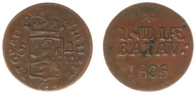 Nederlands-Indië - Bataafse Republiek (1799-1806) - Overijssel - Duit 1805 mm. Eagle (Scho. 516f R / Passon 22.6 R4) - OKATE in legend in stead of ORA...