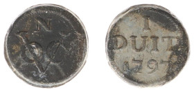 Nederlands-Indië - Bataafse Republiek (1799-1806) - Java - Tinnen noodmunt van 1 Duit 1797 (Passon 20.10 R / KM 179 / Scho. 487 RRR) - VOC monogram be...