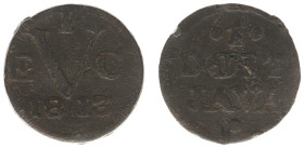 Nederlands-Indië - Brits Bestuur (1811-1816) - Duit 1813 (Scho. 613 / Passon 30.1 R) - Obv. 'VEIC'-monogram / Rev. 'DOIT JAVA' - Tin - F/VF