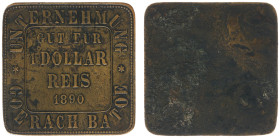 Plantagegeld / Plantation tokens - Goerach Batoe - 1 Dollar Reis 1890 (LaBe 85 / LaWe 94b / Scho. 1062a) - Square - Obv. Value within square + Unterne...