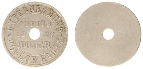 Plantagegeld / Plantation tokens - Poeloe Radja - 1 Dollar 1890 (LaBe 162 R1 / LaWe 211) - Obv. Value within cirkel + Unternehmung Poeloe Radja / Rev:...