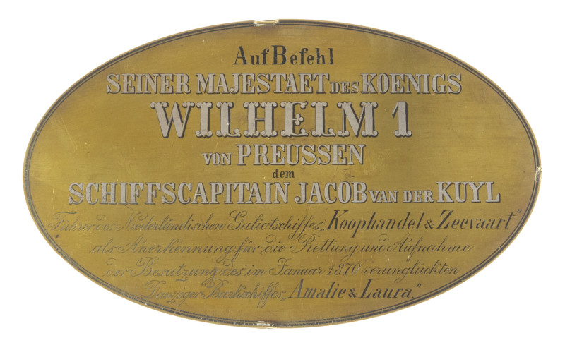 Germany - 1870 - Oval engraved and silver-inlaid plaque, awarded in the name of ...