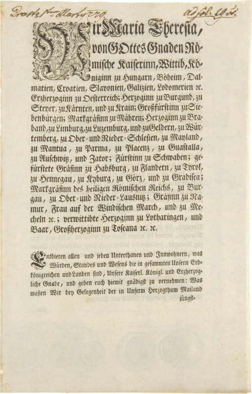 Literature - World - Austria - Ordinance of December 4, 1778 concerning new coin...