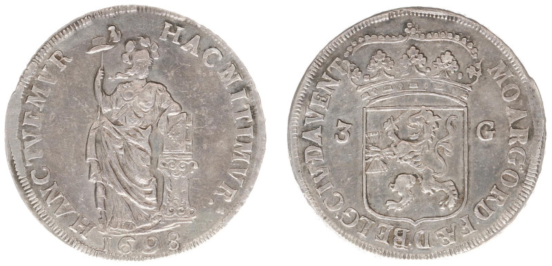 Overijsselse Steden - Deventer Stedelijke muntslag - 3 Gulden 1698 mm. Dog + edg...