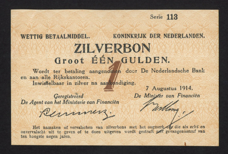 Netherlands - 1 Gulden 1914 Silver certificate (Mev. 01-1c / AV 1.1c / PL1c / Pi...