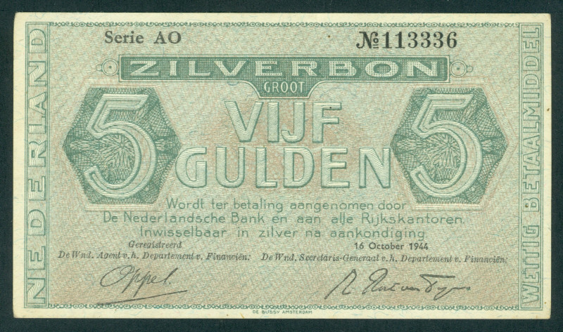 Netherlands - 5 Gulden 1944 Zilverbon (Mev. 22-1b / AV 17.1b.1) - a.UNC