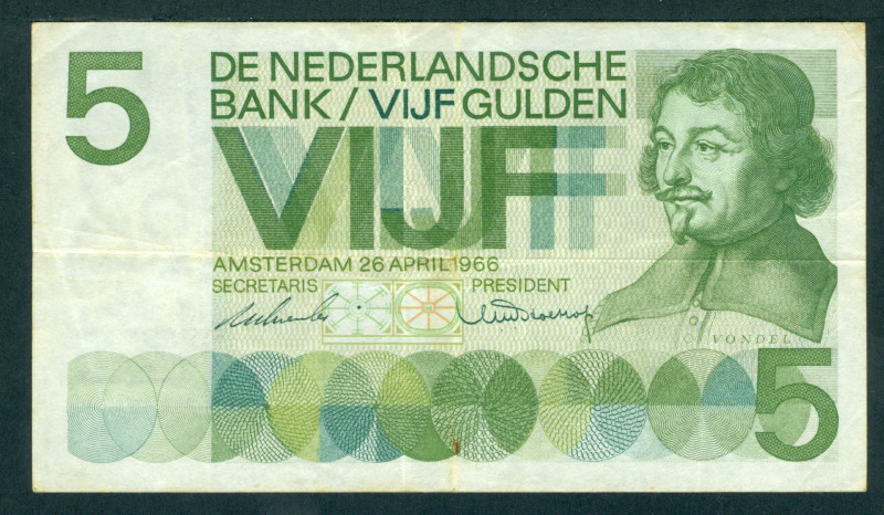 Netherlands - 5 Gulden 1966 Vondel I (Mev. 23-1b / AV 18.1d.1 / PL22c1 / Pick 90...