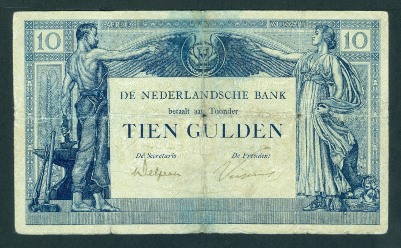 Netherlands - 10 Gulden 26.8.1921 Arbeid en Welvaart II (Mev. 38-1b / AV 27.1b.1...