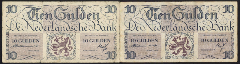 Netherlands - 10 Gulden 1945 I Lieftinck (Mev. 45-1a / AV 34.1a) - Total 2 pcs. ...