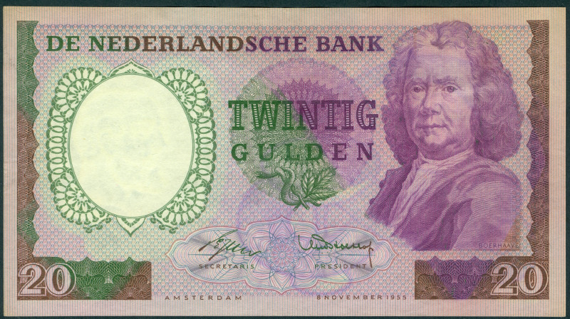 Netherlands - 20 Gulden 8.11.1955 Boerhaave Error (Mev. 60-1 /AV 43.1 / Pick 86)...