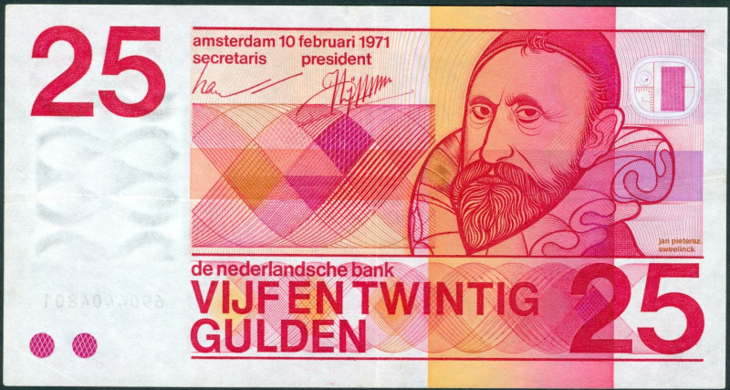 Netherlands - 25 Gulden 10.2.1971 Sweelinck 10 digits serial# Error (Mev. 84-1 /...