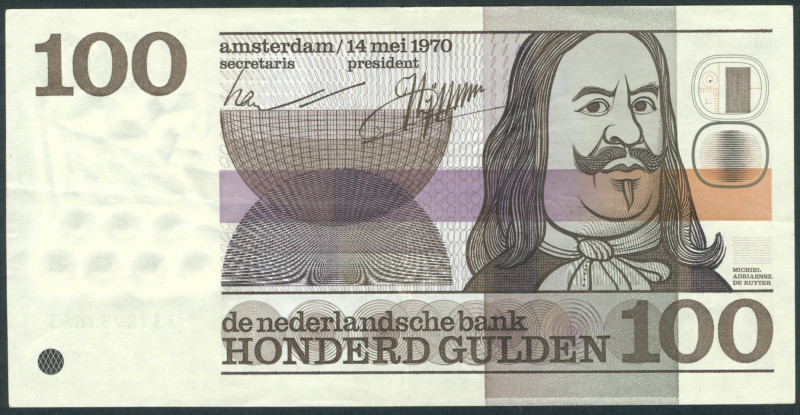 Netherlands - 100 Gulden 14.5.1970 De Ruyter Error (Mev. 122-1 /AV 86.1b.2 / Pic...