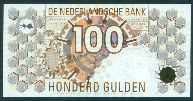 Netherlands - 100 Gulden 1992 Steenuil (Mev. 124-1b / AV 88.1d) - a.UNC/UNC