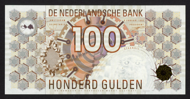 Netherlands - 100 Gulden 1992 Steenuil (Mev. 124-1b / AV 88.1d) - UNC